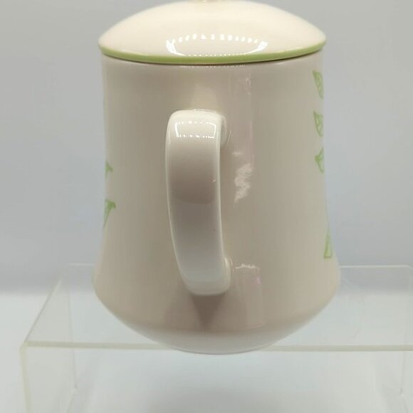 Vintage Starbucks Tazo Teapot Ceramic White Botanical Green Leaf 38 oz. - Picture 2 of 8